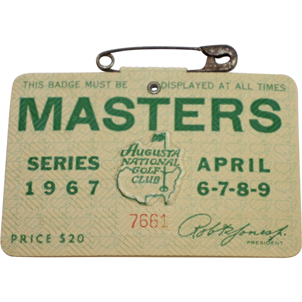 1967 Masters Tournament Series Badge #7661 - Gay Brewer Winner
