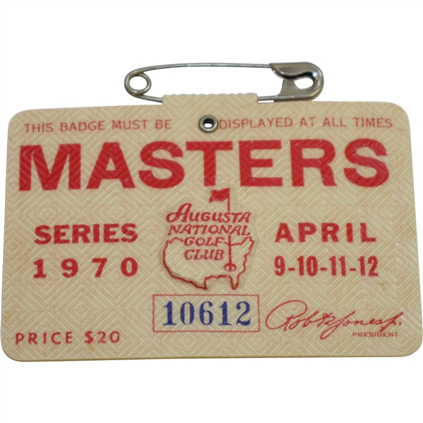 1970 Masters Tournament Series Badge #10612 - Billy Casper Winner