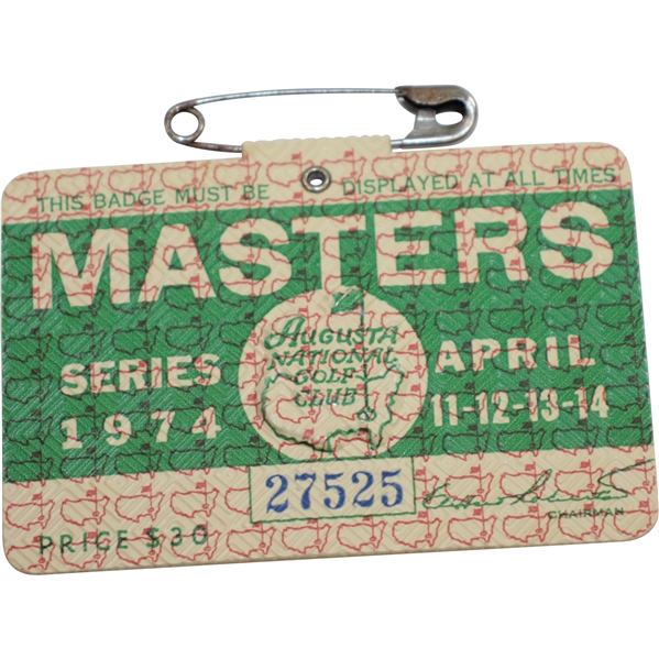 1974 Masters Tournament Series Badge #27525 - Gary Player Winner