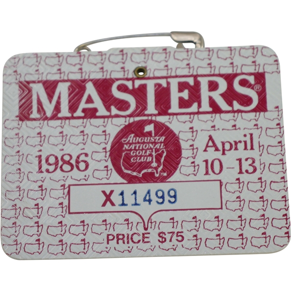 1986 Masters Tournament Series Badge #X11499 - Jack Nicklaus Winner