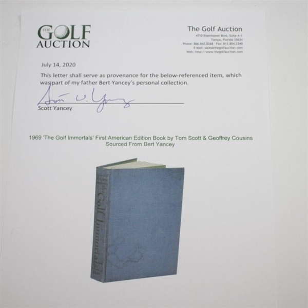 1969 'The Golf Immortals' First American Edition Book by Tom Scott & Geoffrey Cousins Sourced From Bert Yancey