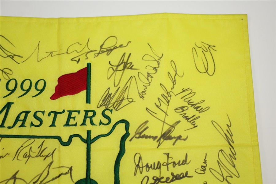 Tiger, Payne, Snead, Jack, & others Signed 1999 Masters Embroidered Flag JSA ALOA