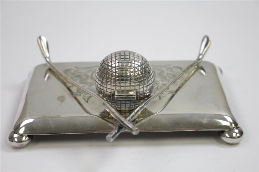 Vintage Ornate Crossed Clubs with Golf Ball Inkwell