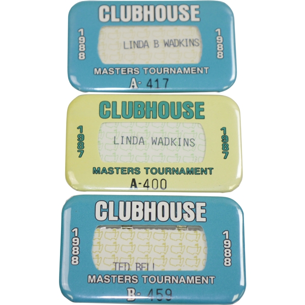 Three Masters Clubhouse Badges (1987 & 1988) - Bobby Wadkins Collection