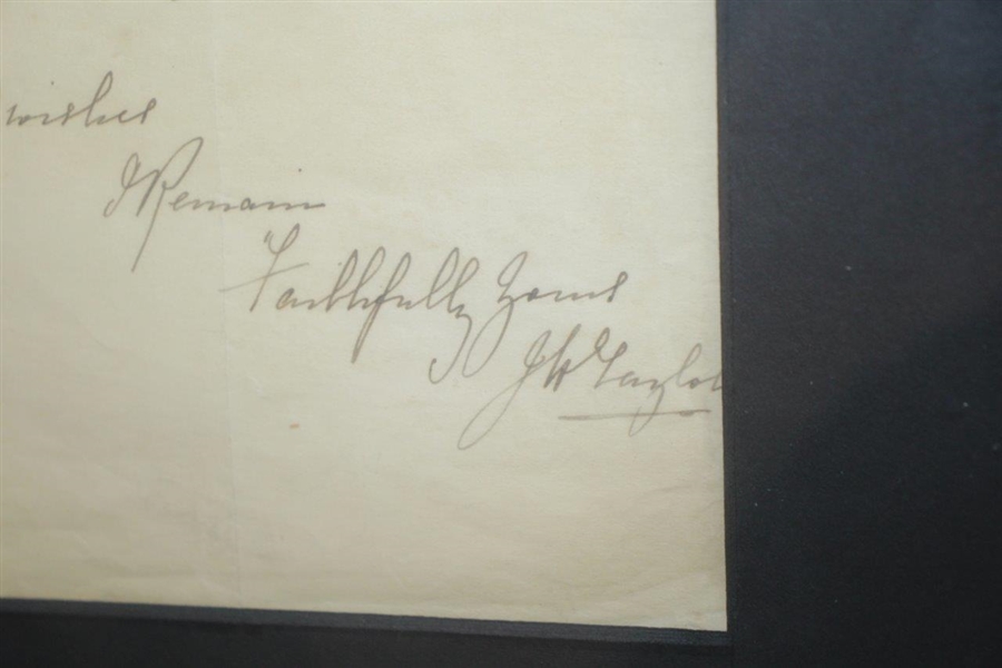 J.H. Taylor Handwritten & Signed 1904 Letter on Personal Letterhead - Framed JSA ALOA