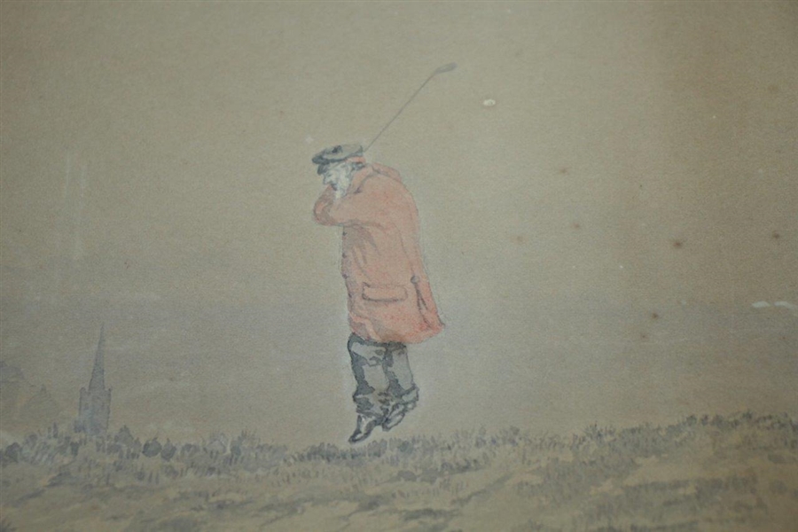 Original 'Jumping Golfer' at St. Andrews Watercolor by Artist Major F.P. Hopkins Shortspoon