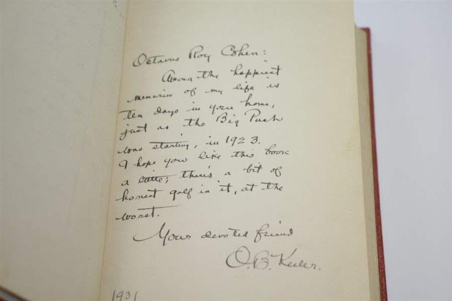 O.B. Keller Signed 1931 'Boys Life of Bobby Jones' Book with Inscr. to Noted Roy Cohen JSA ALOA