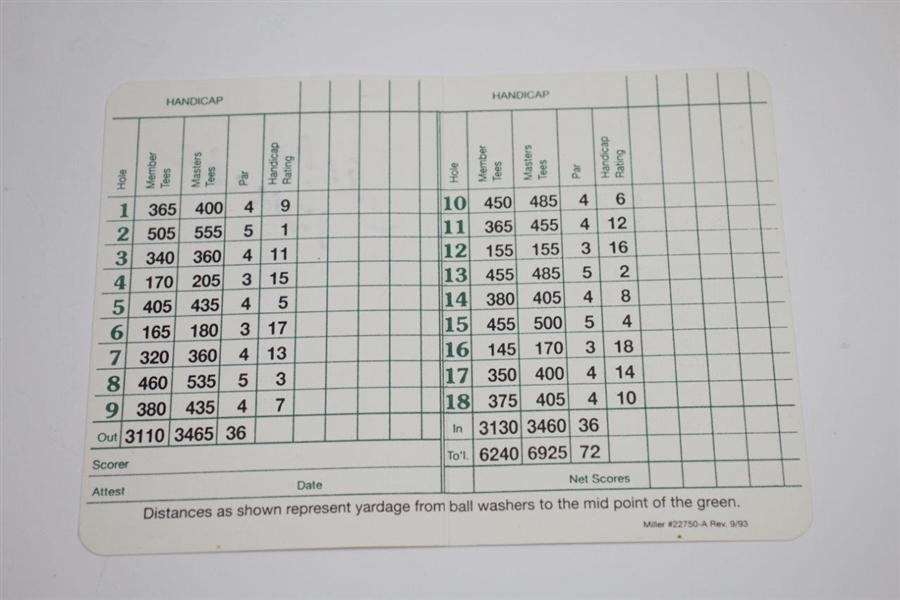 Jack Burke Signed Augusta National Golf Club Scorecard & GSV Card JSA ALOA