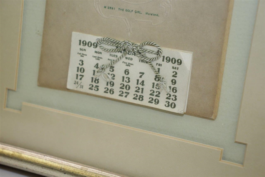 Vintage 1909 The First National Bank Calendar with The Golf Girl - Dwight, Ill. - Framed