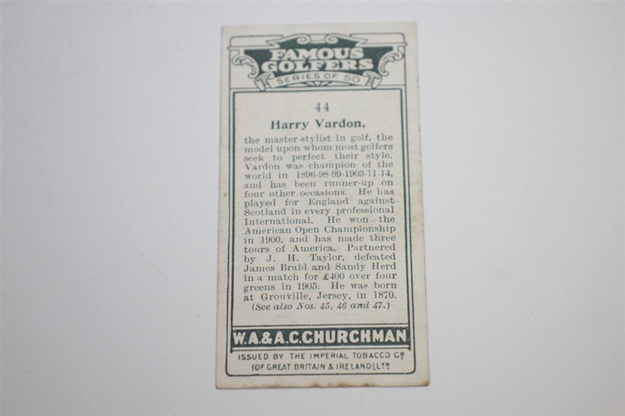Harry Vardon W.A. & A.C. Churchman's Cigarettes Famous Golfers #44 Tobacco Card