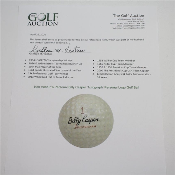 Ken Venturi's Personal Billy Casper Personal 'Billy Casper' Autograph Logo Golf Ball