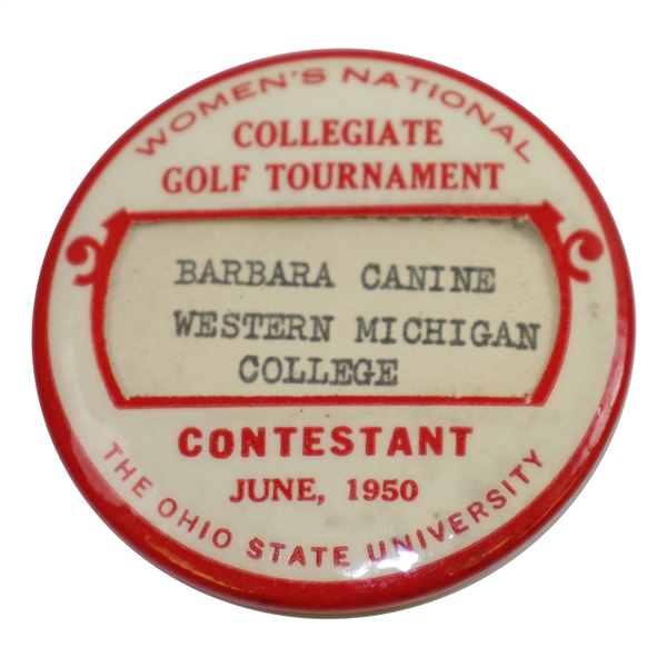 1950 Women's Collegiate Golf Tournament at The Ohio State University Contestant Badge - Barbara Canine