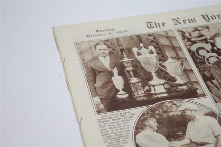 October 5, 1930 New York Times Newspaper Celebrating Grand Slam of Bobby Jones