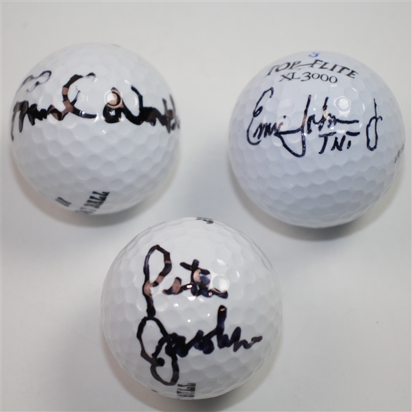 Commentators Peter Jacobson, Ernie Johnson and Frank Nobilo Signed Golf Balls JSA ALOA