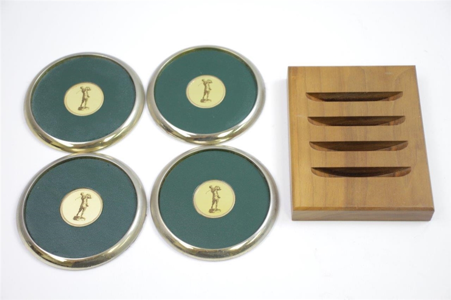Classic Golfer Themed Coaster Set with Original Wood Stand/Holder