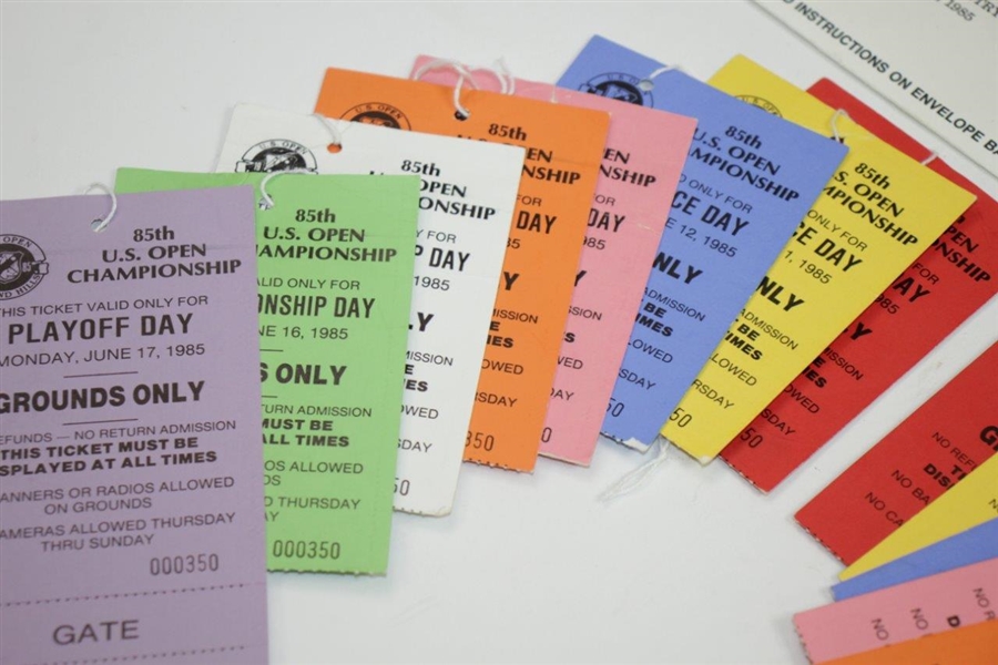 Two Complete 1985 US Open at Oakland Hills Ticket Sets in Original Envelopes