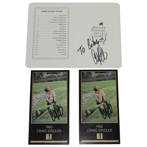 Craig Stadler Signed Augusta National Golf Club Scorecard & Two Grand Slam Ventures Cards JSA ALOA