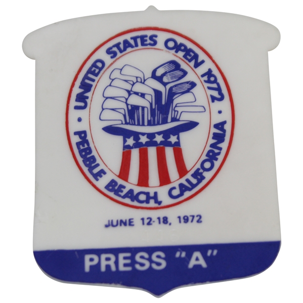 1972 US Open at Pebble Beach Press A Series Badge - Jack Nicklaus Winner
