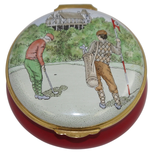 Classic Staffordshire Enamel Hand-Painted 'Far & Sure' Golf Scene in Original Box