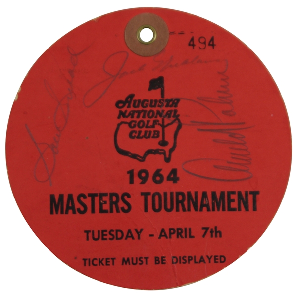 Arnold Palmer Signed 1964 Masters Tuesday Ticket #494 with Nicklaus, Snead, & others JSA ALOA