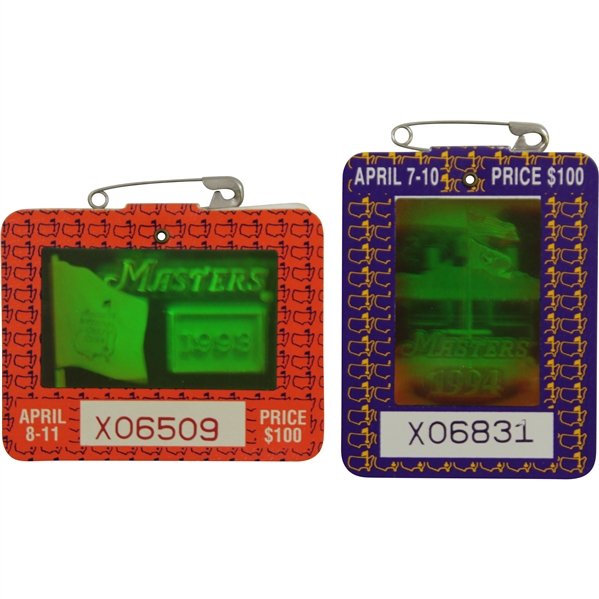 1993 & 1994 Masters Series Badges #X06509 & #X06831- Langer & Olazabal Winners