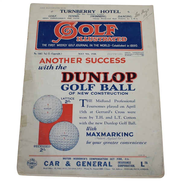 1930 Golf Illustrated Magazine with Dunlop Advert Cover - May 9th