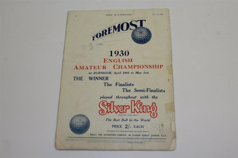 1930 Golf Illustrated Magazine with Dunlop Advert Cover - May 9th