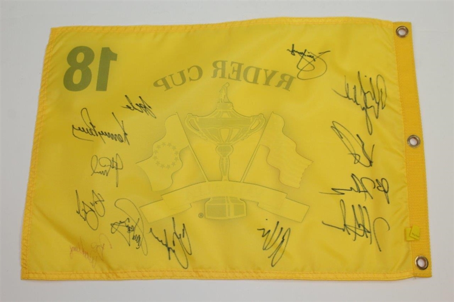 Full United States Team & Captain Signed 2008 Ryder Cup at Valhalla Yellow Screen Flag JSA ALOA
