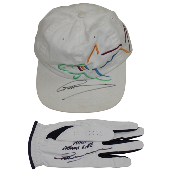 Greg Norman Signed 'Shark' Hat & Golf Glove 'Attack Life' JSA ALOA