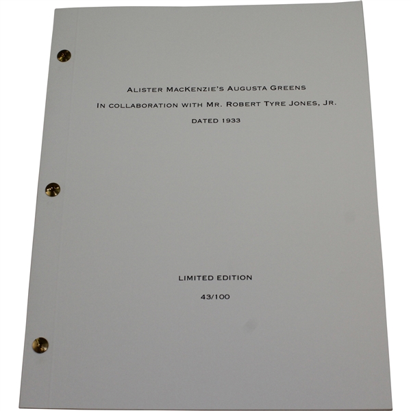 Alister Mackenzie’s Augusta 1933 Greens Plans 2013 Ltd Ed. 43/100 Facsimile Booklet
