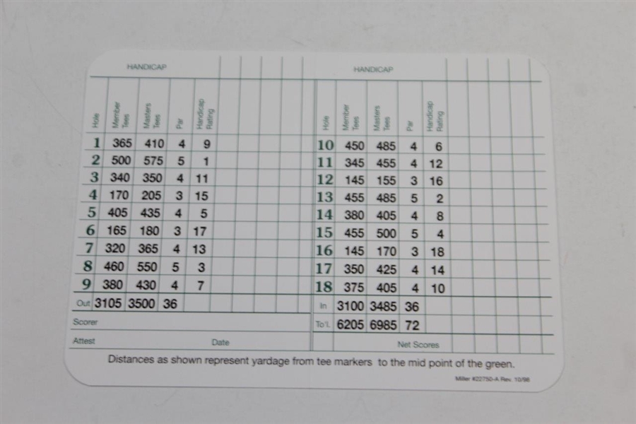 Sam Snead Signed Augusta National Golf Club Scorecard JSA ALOA