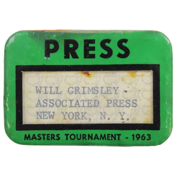 1963 Masters Tournament Official Press Badge - Jack Nicklaus Winner