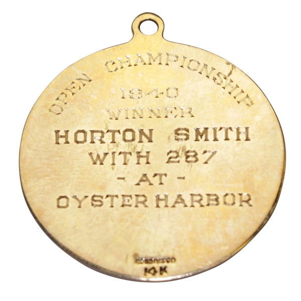 Horton Smith's 1940 Massachusetts Open Championship at Oyster Harbor Winner's 14k Medal