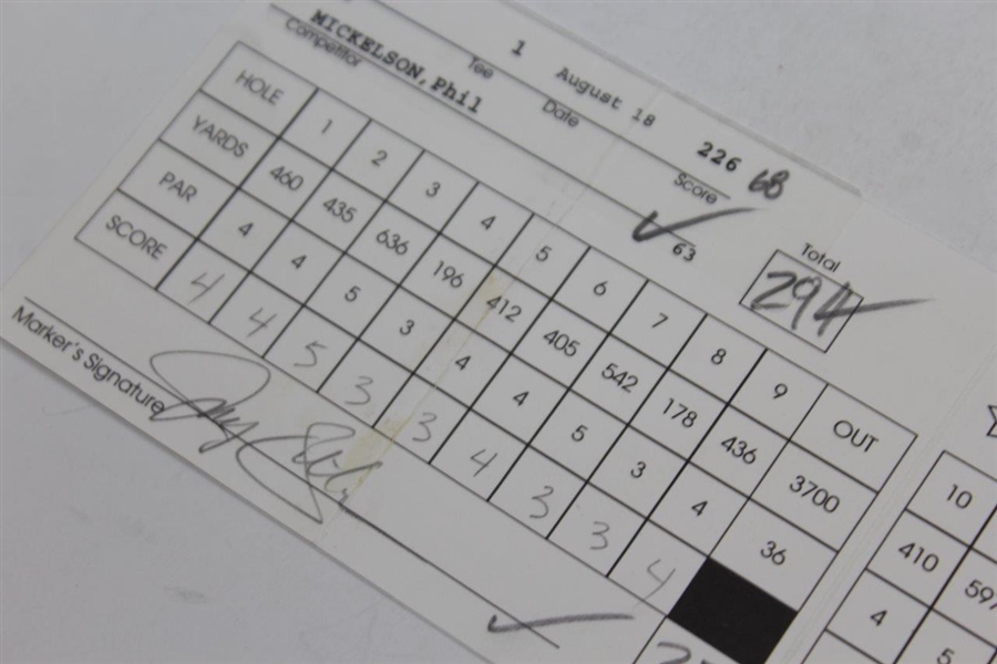 Phil Mickelson & Joey Sindelar Signed Official 2002 PGA Championship at Hazeltine Scorecard JSA ALOA