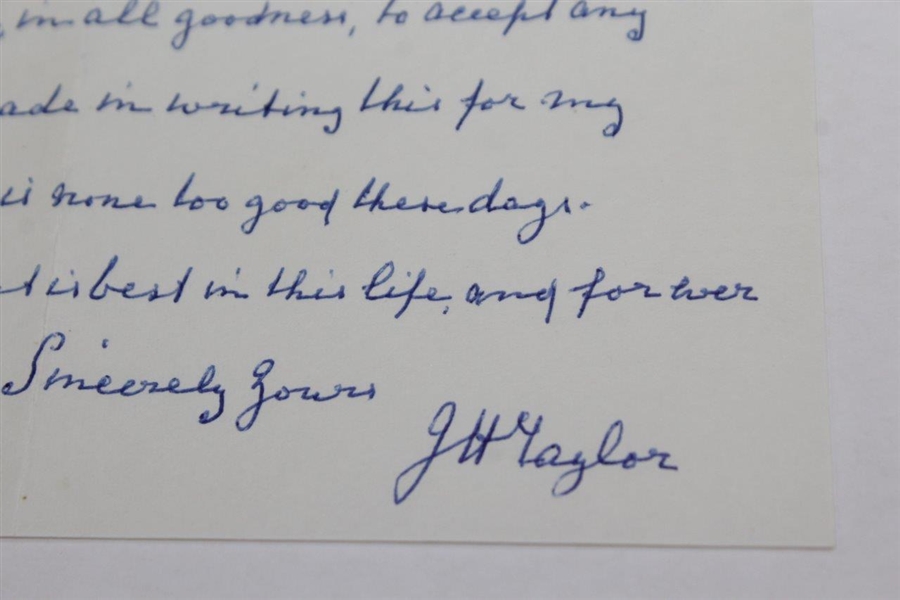 J.H. Taylor Signed Handwritten Letter to Catherine Hamilton 7/25/1961 JSA ALOA