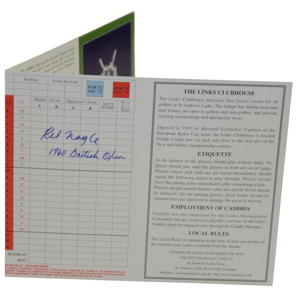 Kel Nagle Signed St. Andrews The Old Course Scorecard with '1960 British Open' JSA ALOA
