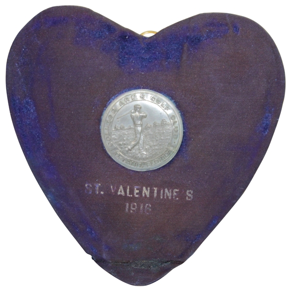 Unique 1916 College Arms Golf Club Valentine's Day Award Medal with Heart Shaped Blue Velvet Backing