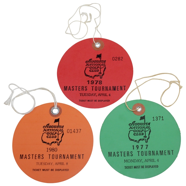 1977, 1978, & 1980 Masters Tournament Practice Round Tickets - Watson, Player, & Ballesteros Winners