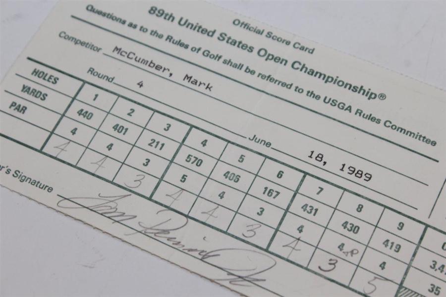 Mark McCumber's 1989 US Open at Oak Hill Runner-Up Used Scorecard JSA ALOA