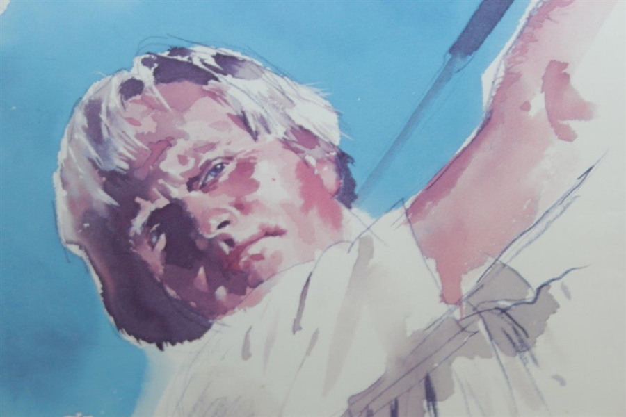 Jack Nicklaus Signed Post-Swing Portrait Watercolor Print - Framed JSA ALOA