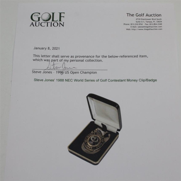 Steve Jones' 1988 NEC World Series of Golf Contestant Money Clip/Badge