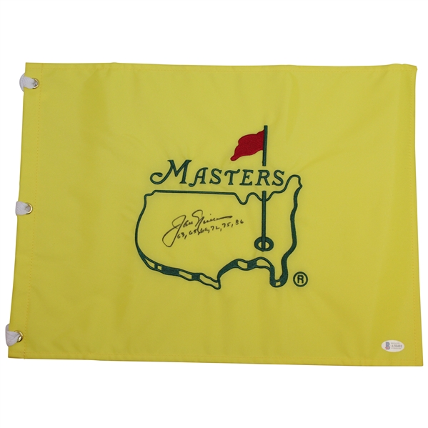 Jack Nicklaus Signed Masters Embroidered Undated Flag with Years Won Inscription BECKETT #A50401