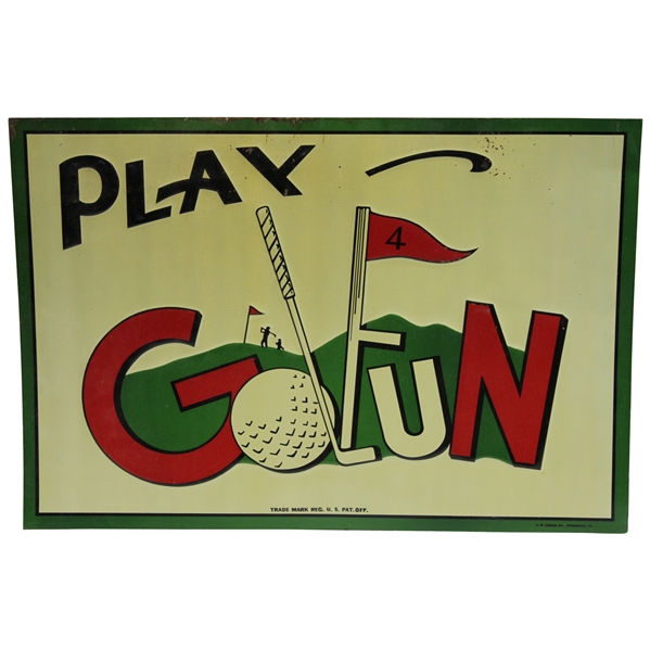Vintage Metal 'Play Golfun' Advertising Sign by C. W. Larson Co., Pittsburgh, PA.