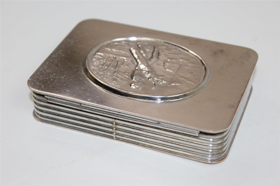 Silver Plated Trinket Box with Caddie & Clubs in Bas-Relief on Cover
