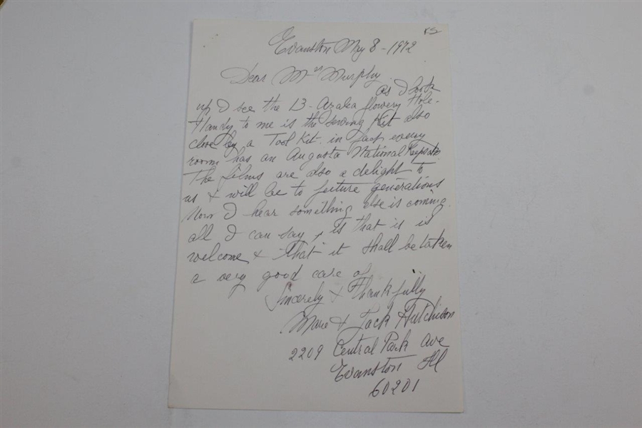 1972 Letter to Jean Murphy from Mrs. Jock Hutchison - Masters Gifts Content