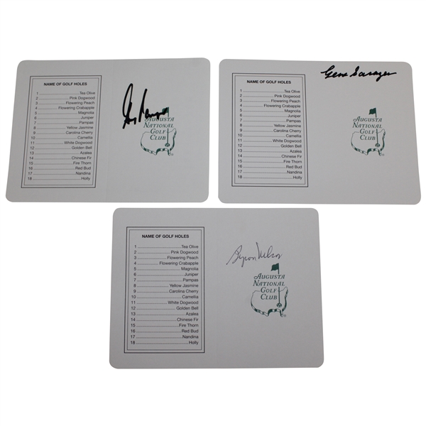 Byron Nelson, Gene Sarazen, & Gary Player Signed Augusta National Golf Club Scorecards JSA ALOA