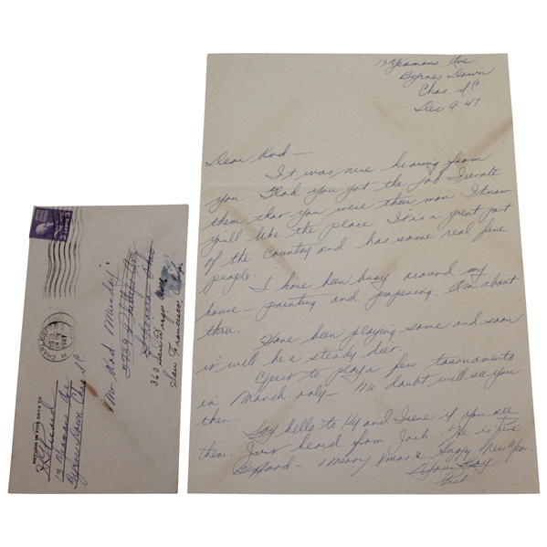 Henry 'H.G.' Picard Signed Letter to Rod Munday Pick - Rod Munday Collection JSA ALOA