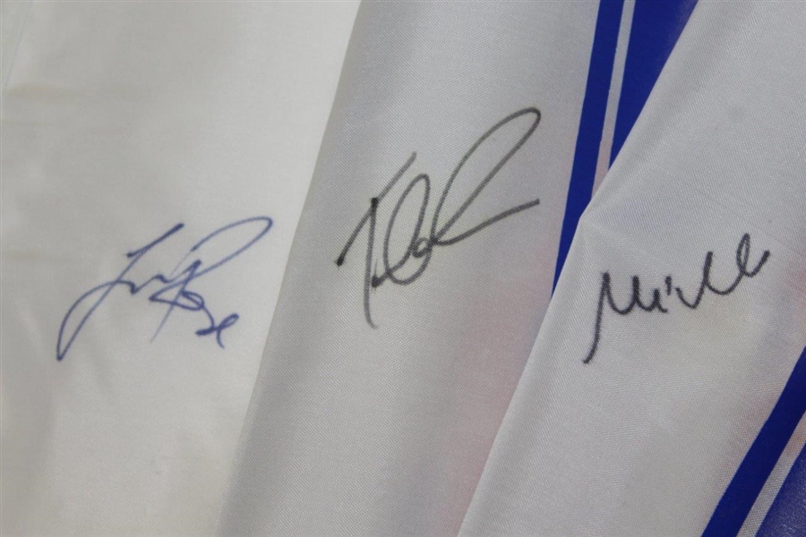 Tom Lehman, Justin Rose, & Mike Weir Signed White PGA Tour Screen Flags JSA ALOA
