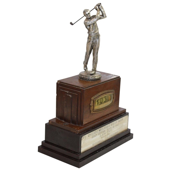 1940 Chicago Wholesale Liquor Assn. Golf Low Net Clock Trophy on Plinth - Unique