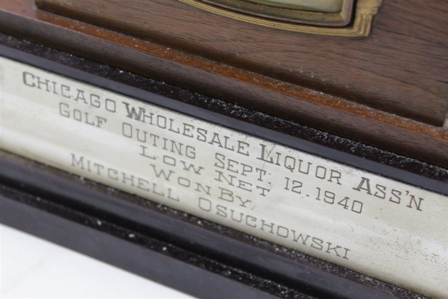 1940 Chicago Wholesale Liquor Assn. Golf Low Net Clock Trophy on Plinth - Unique